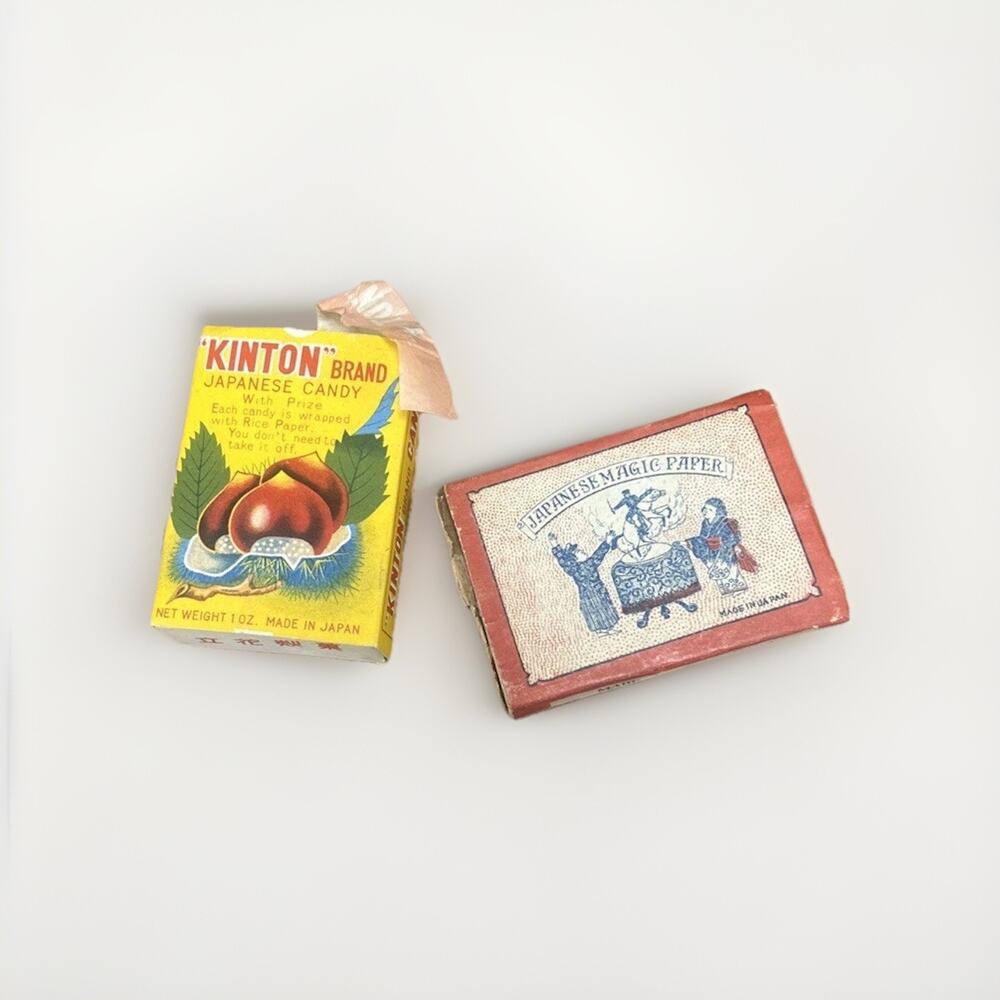 Antique 1920’s Japanese Kasahara Magic Paper Toy & Kinton Brand Candy Box